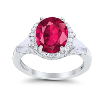 Oval Wedding Engagement Ring Baguette Round Simulated Ruby CZ 925 Sterling Silver